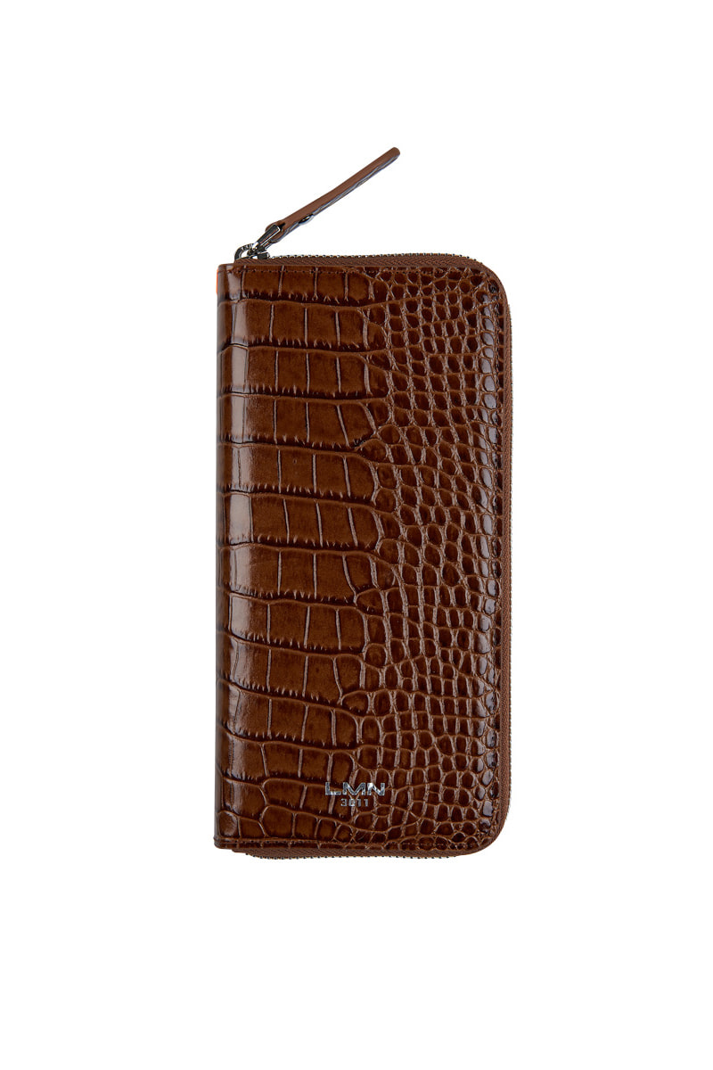 [NEW COLOR]CROCODILE EMBO LARGE WALLET-TAN BROWN